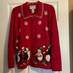 Heirloom Collectibles women’s red vintage full zip sweater size medium